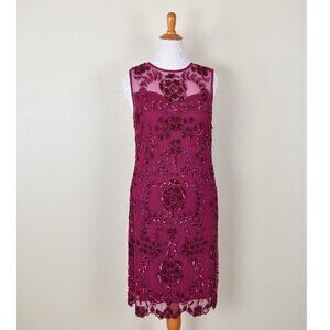 Frock and Frill Burgundy Floral Sequin Formal Dress US 14
